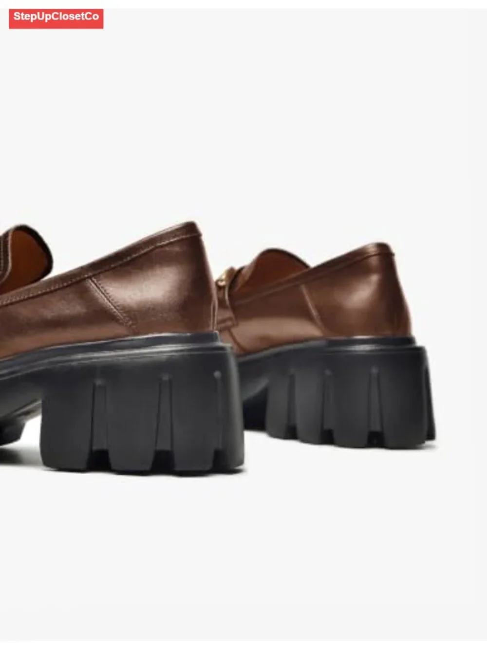 Women's Chunky Platform Loafers Leather Slip On Lug Sole Business Casual Shoes